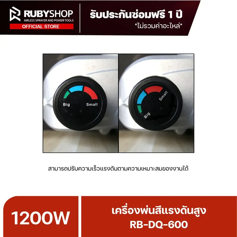 RUBYSHOP เครื่องพ่นสีแรงดันสูง แบบพกพา รุ่น RB-DQ-600 กำลัง 1600 วัตต์ ถังบรรจุสี 2 ลิตร - NN-2443-USHT7