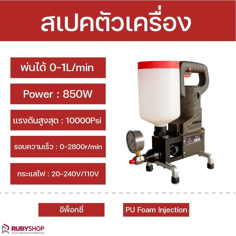 RUBYSHOP เครื่องยิงโฟม ยิงอิพ๊อกซี่ ขนาดเล็ก ยิง PU Foam Injection กันรั่วซึม ปิดรอยต่างๆรุ่น RB-WE02 - NN-2443-45AKN